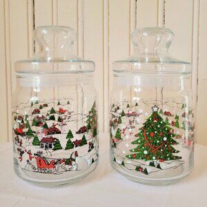 Set of 2 Christmas Jars - Retro Christmas - Christmas treats Canisters